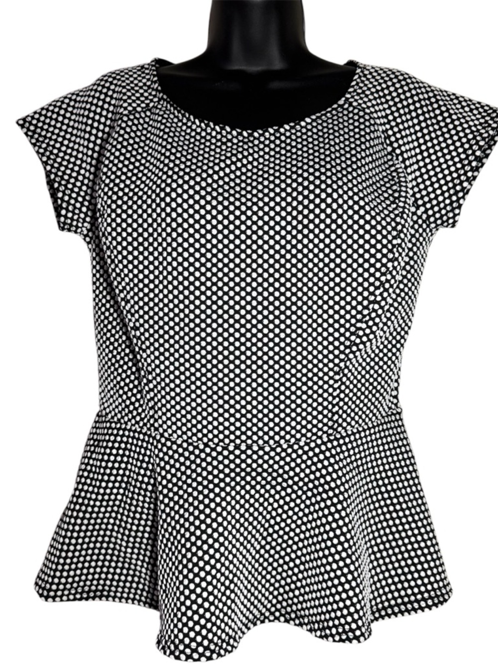 Worthington Black and White Polka Dot Peplum Top - Women - M